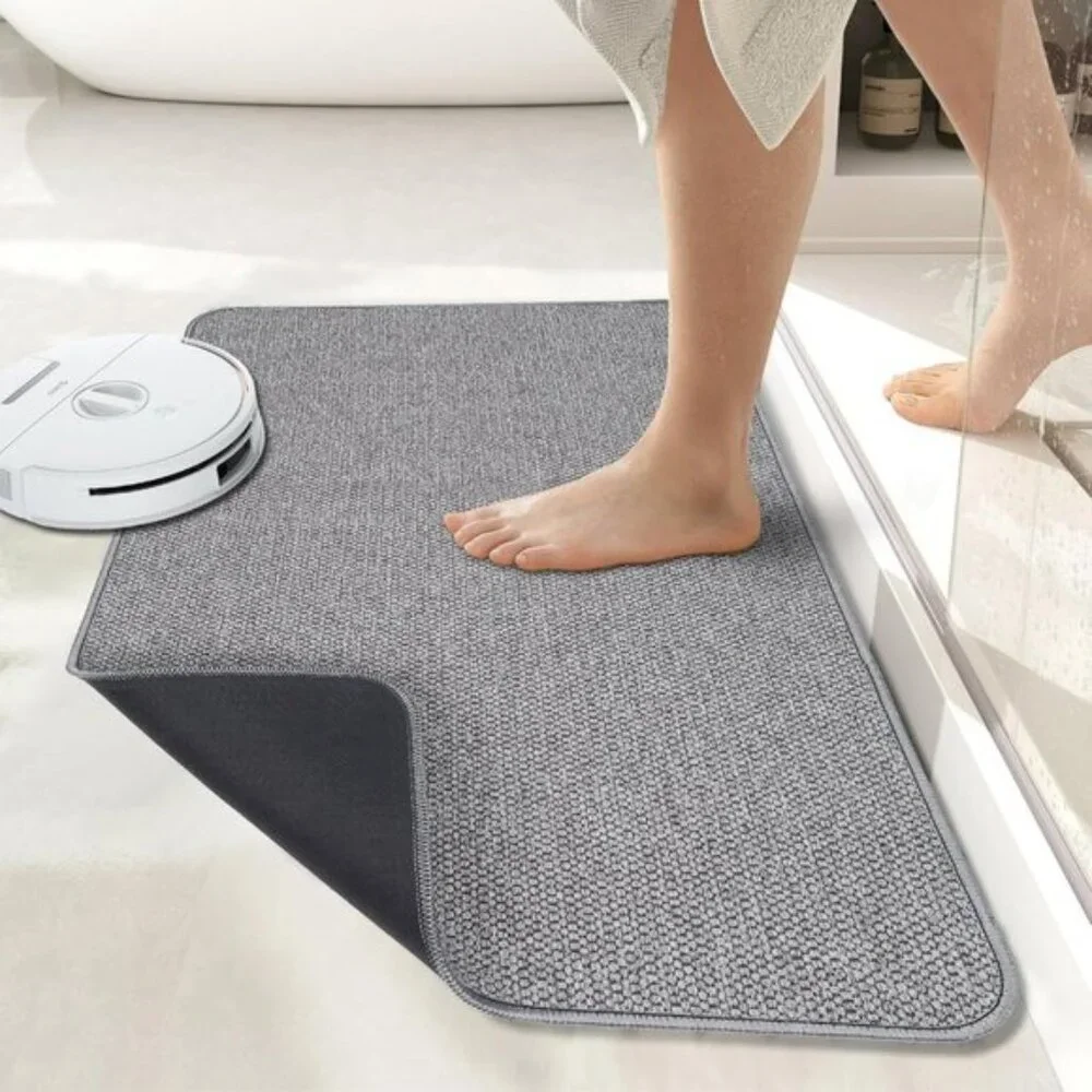 New 17x27In Grey Bath Mat, Ultra Thin, Quick Dry, Non-Slip Rug for Bathroom Use